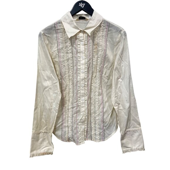 Vintage Y2K Melrose Studio Button Shirt Size 8 Embroidered Ruffle Deadstock NEW - Picture 1 of 8